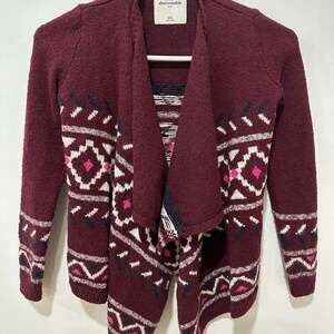 Abercrombie Kids Girls’ Maroon Aztec Drape Front Sweater 9/10